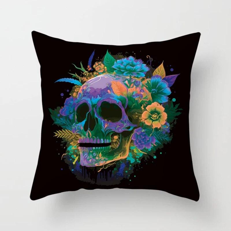 Față de pernă cu flori de craniu colorat imprimare decorativă pătrată canapea mașină husă de pernă de modă 45 * 45 cm decorațiuni pentru casă