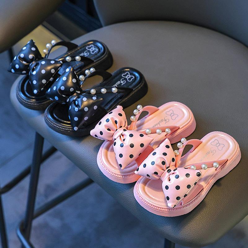 Girls' Summer Slippers for Toddlers, Indoor Non-Slip Home Slippers for Girls, Children's Bowknot Parent-Child Sandals, New Model