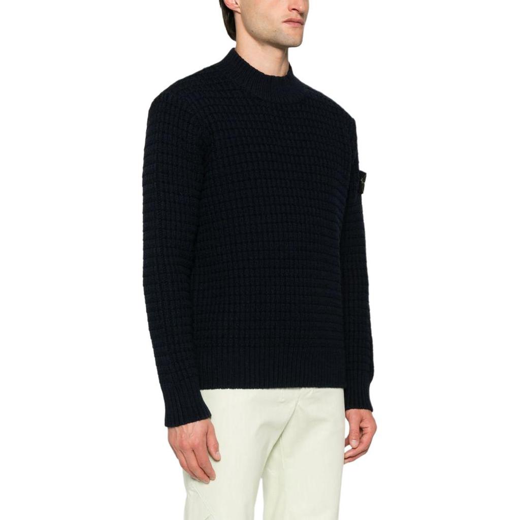 STONE ISLAND Logo Patch Crew Neck Loose Fit Pullover Sweater Men Sweater Blue 8115537D5-V0020