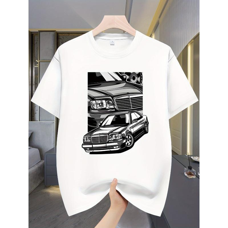 European Sizes Men'S Casual Short Sleeve T-Shirt | Breathable Crew Neck, Regular Fit, Vintage Car Print, Machine Washable, Ideal for Summer