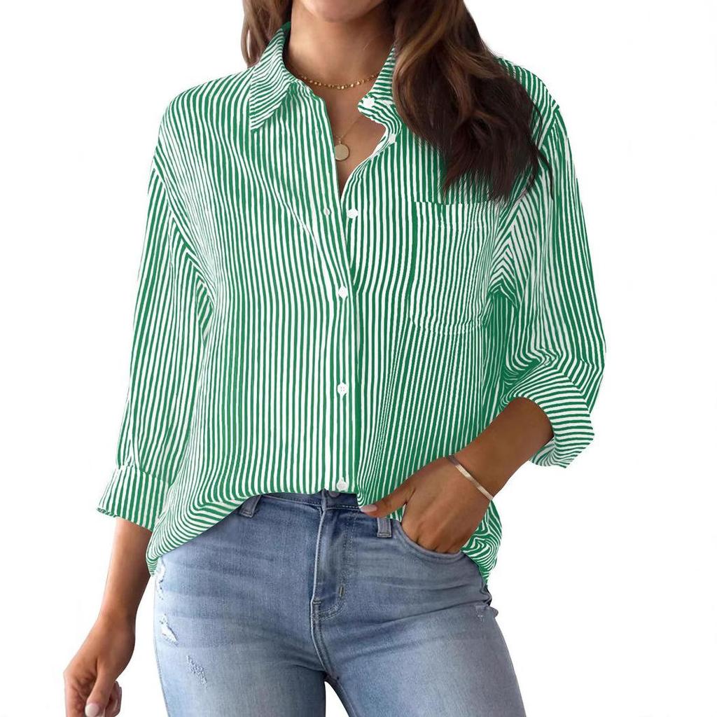Camicie a righe casual larghe da donna Autunno Vintage Camicie e Bluse oversize da donna Moda Elegante Top giovanili da donna