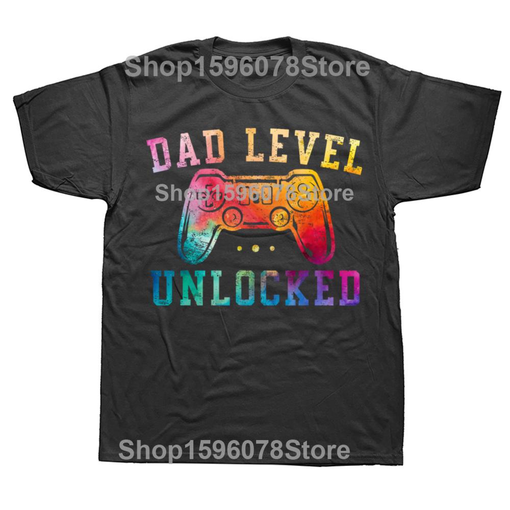 Funny Dad Level Unlocked New Dad To Be Gifts Gamer Father's Day T Shirts Streetwear Short Sleeve Birthday Gifts T-shirt Men