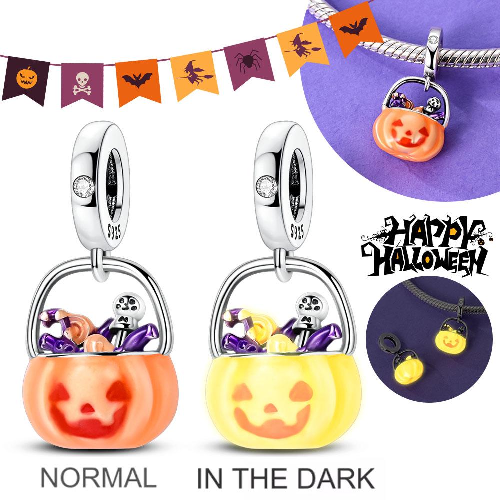 Halloween Party Copper Luminous Skeleton Coffin Pendant Beads Fit Charms Bracelet For Jewelry Making Women Gifts