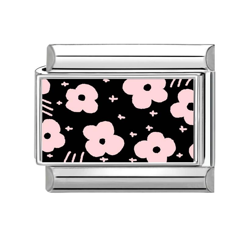 Schönes schwarzes Druckdesign Hase Katze Hund Blumen Herz Y2K Italienischer Charms Glieder Passend für 9mm Edelstahlarmband DIY Herstellung