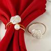 6PCS Exquisite Rose Napkin Buckles Luxury Serviette Buckles Decorative Pearl Napkin Ring  Holiday