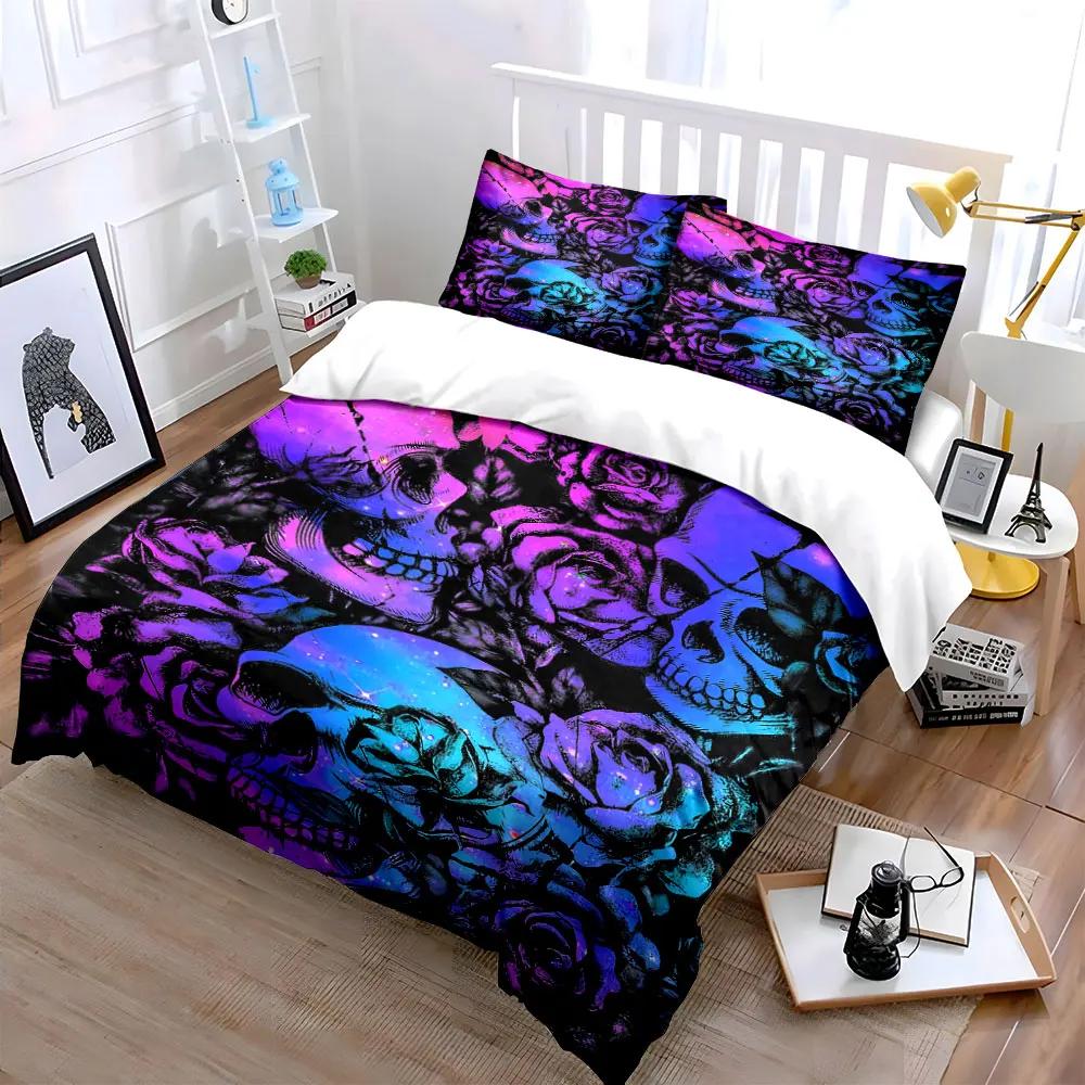 """Totenkopf Rose Kunst Dekor Set" Weiches Bequemes Bettbezug Bettwäsche Set Enthalten 1*Bettbezug & 2*Kissenbezüge Geschenk"""