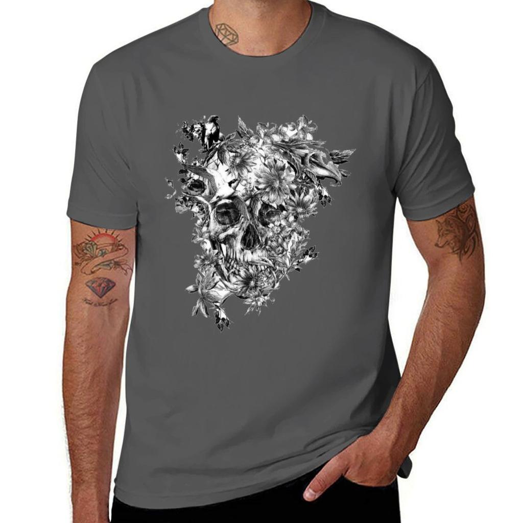 Black And White Flower Skull Tshirt Holiday Vacation Tee Shirt Tshirt