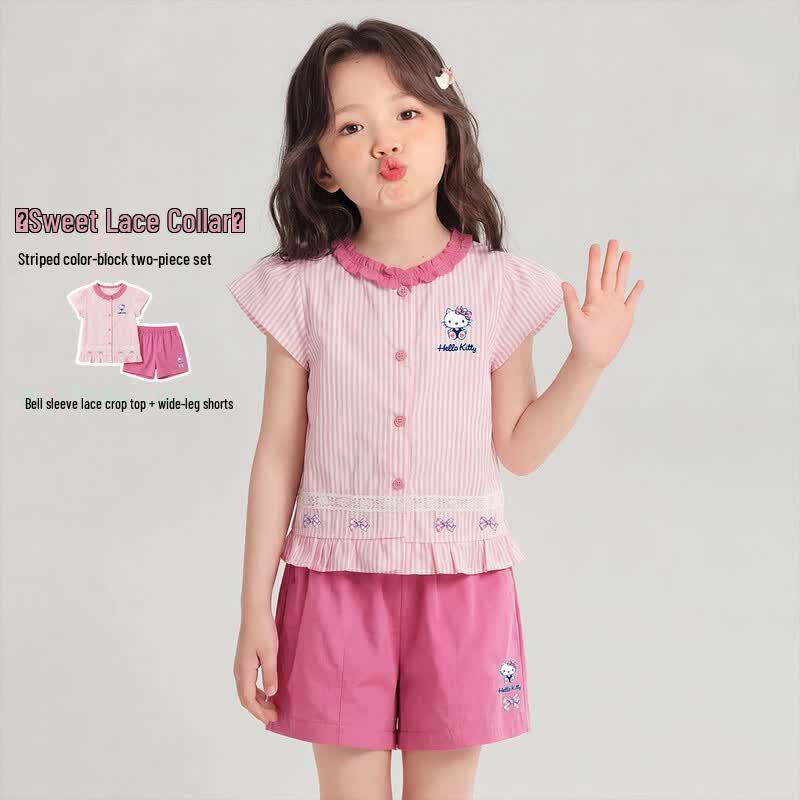 Hello Kitty Girls  Summer Striped T-shirt & Wide-leg Pants Set 110