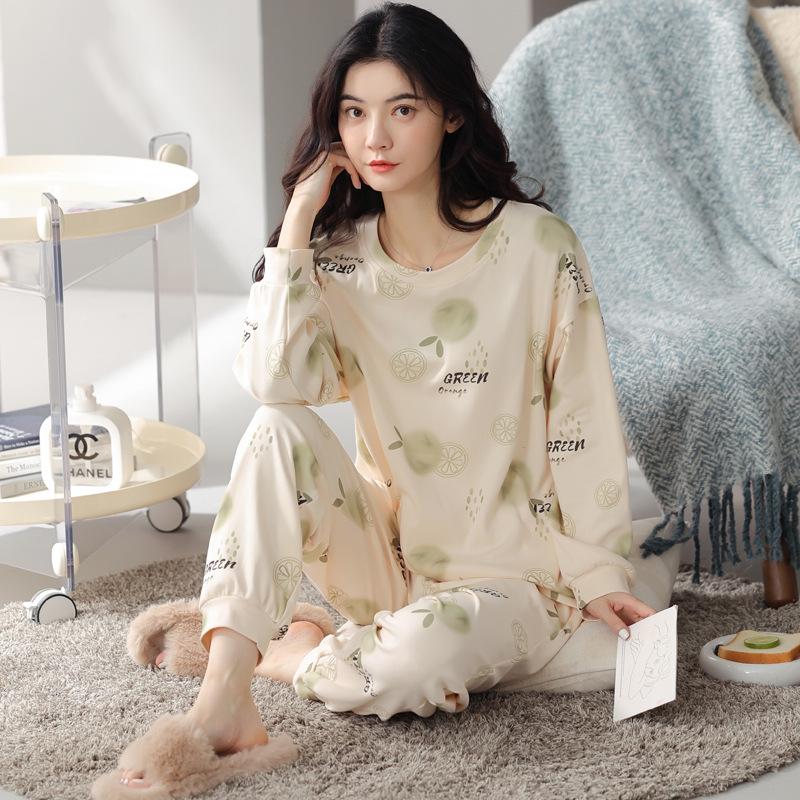 Autumn and Spring Long-Sleeve Women's Home Wear Pants Cartoon Set Pajamas for Ladies