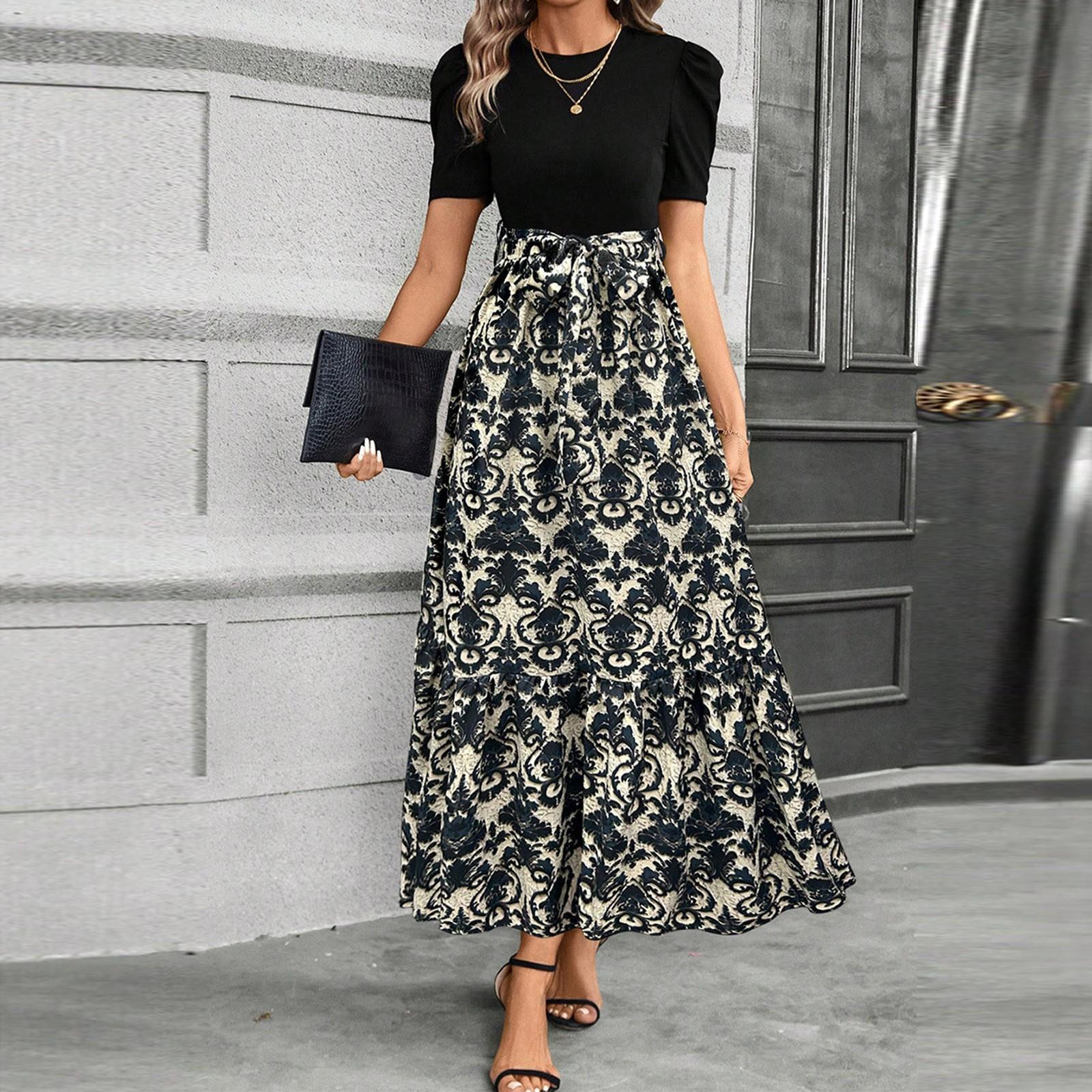 

Женское платье с цветочным принтом и высокой талией, модное и элегантное XXL