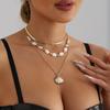 Ocean Wind Shell Multi-layer Stacked Necklace, Retro Vacation Oval Fritillary Beaded Necklace