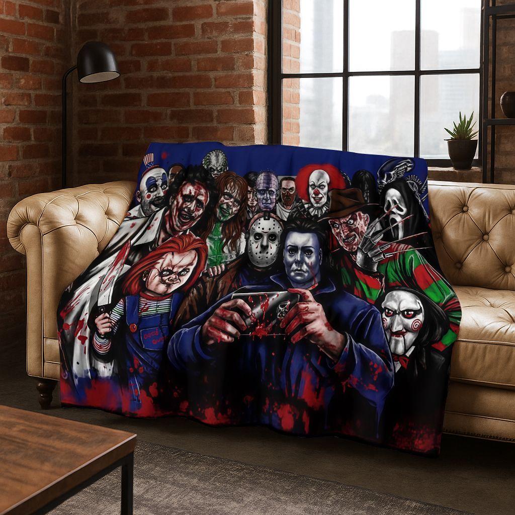 Horror Chucky Pennywise Clown Halloween Saw Freddy Krueger Flannel Blanket Soft Warm Blanket for Bedroom Living Room Bed Picnic