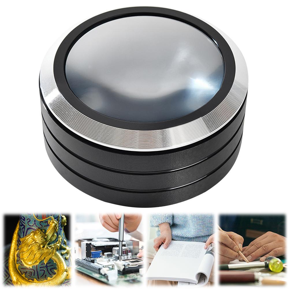 5X Kuppformad Bordsförstoringsglas 70 mm Optiskt Glas 6 LED Lins Läsförstoringsglas för Kartor Smycken Läsförstoringsglas för Att Läsa Böcker