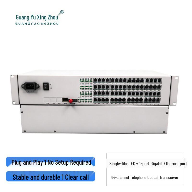 

64-Channel Telephone & Gigabit Ethernet Optical Transceiver