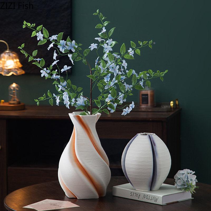 Wave Striped Ceramic Vase Creative Plant Pot Table Decoration Ornaments Flower Arrangement Floral Vases Room Aesthetic Decor