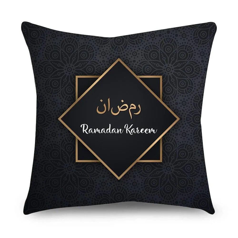 Ramadhan Kissenbezug Islamisches Eid Mubarak Schwarz Gold Kissenbezug Heimdeko Sofa Dekokissenbezug 45cm*45cm