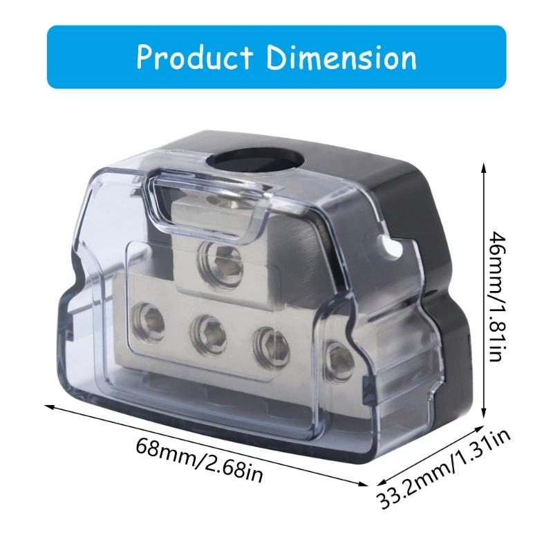 Automotive Sound Wiring Junction Box Power Distribution Unit with One 0GA Input and Four 4GA Outputs Including Adapters