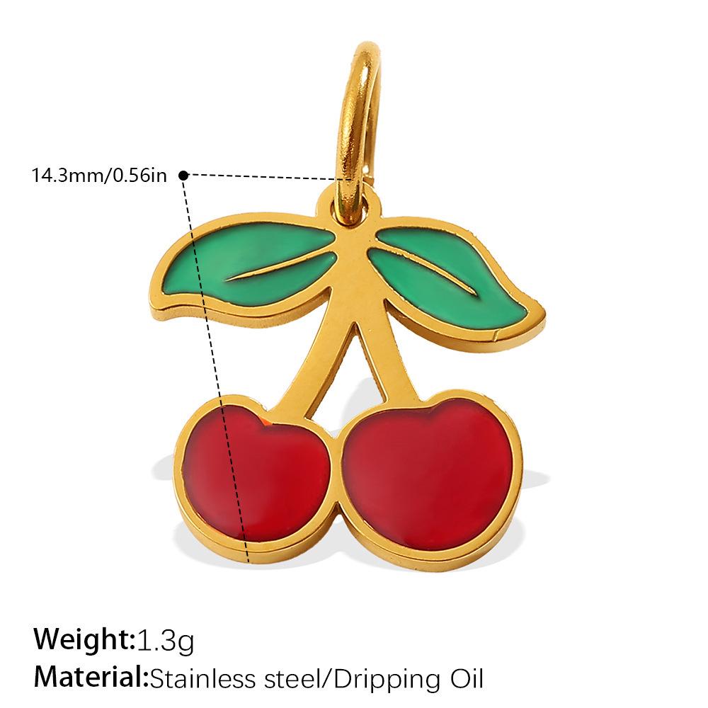 New Sweet Red Cherry Enamel Stainless Steel DIY Fruit Bracelet Necklace Pendant