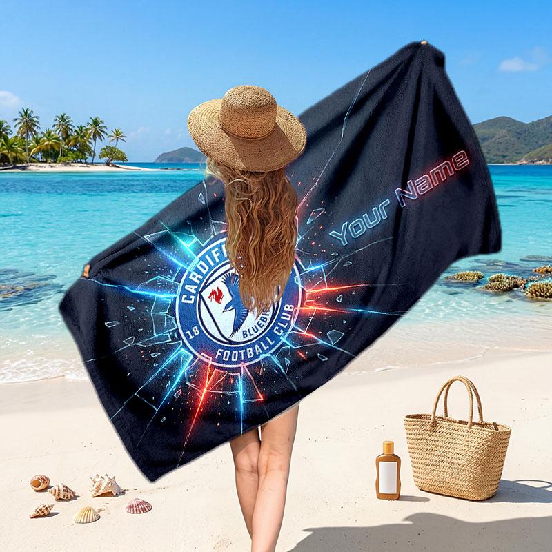 Cardiff City Custom Beach Towel, Personalized Name Text Print, Football Logo Soft Quick‑Dry Towel Holiday Gift