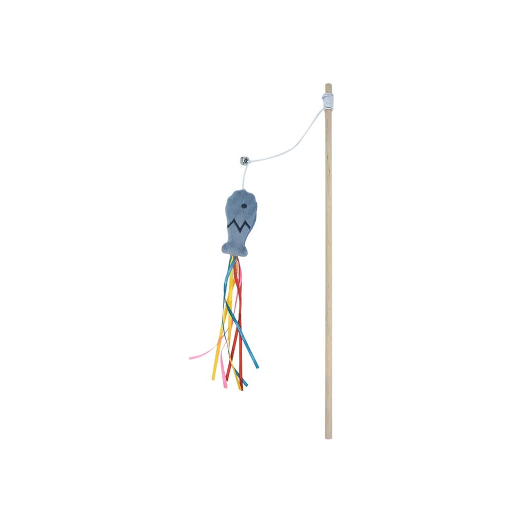 Fishing Rod Wooden Rod Cats Teaser Mint Colorful Fish Cats Toy Long Rod Cats Self-Entertainment And Boredom-Relieving Toy