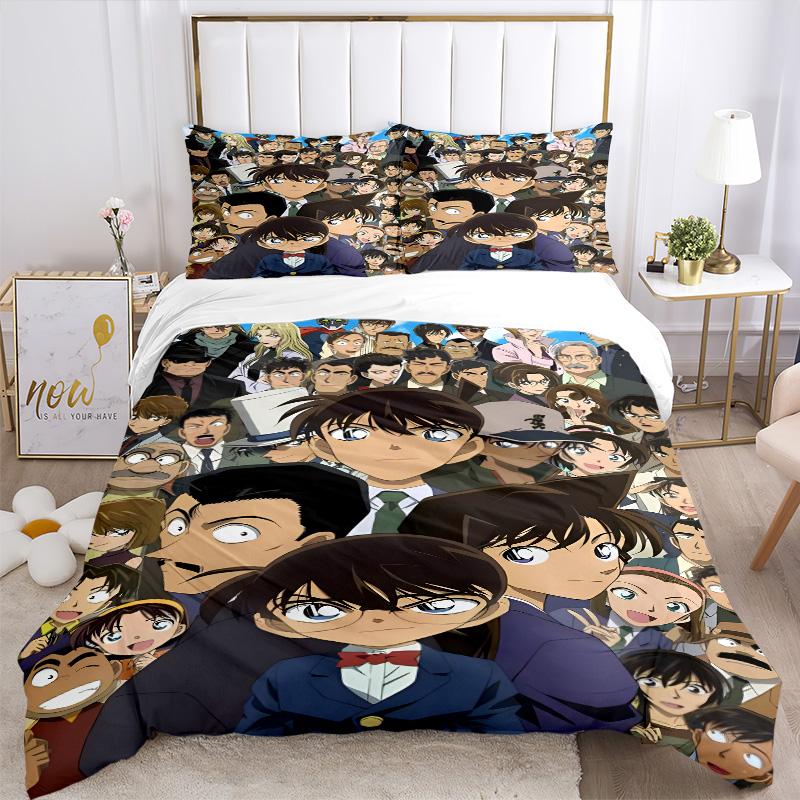 Detective Conan Mystery Print 3Pcs Bedding Setduvet Cover With 2 Bedropillowcase Home Birthday Gift