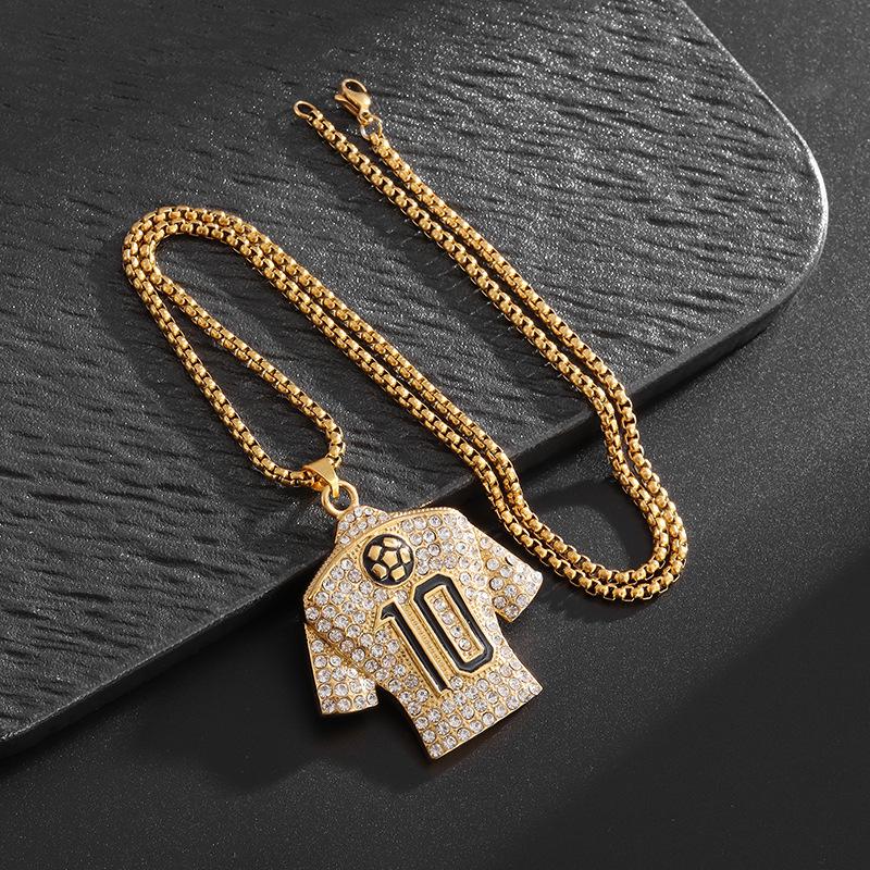 Jewelry Stainless Steel Full Diamond Necklace Football Drip Glue No 10 Jersey Pendant