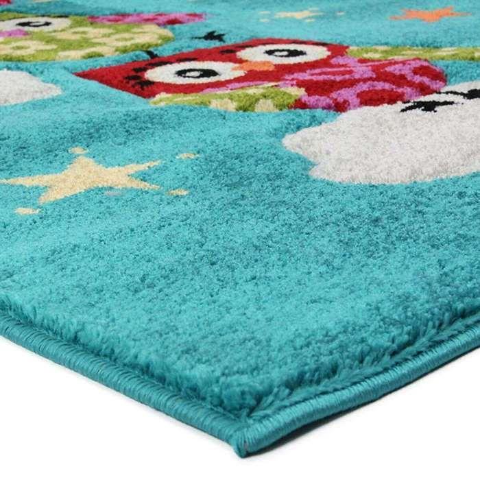 Children's Rug Soft Wool Touch Printed Owls Blue 100x150