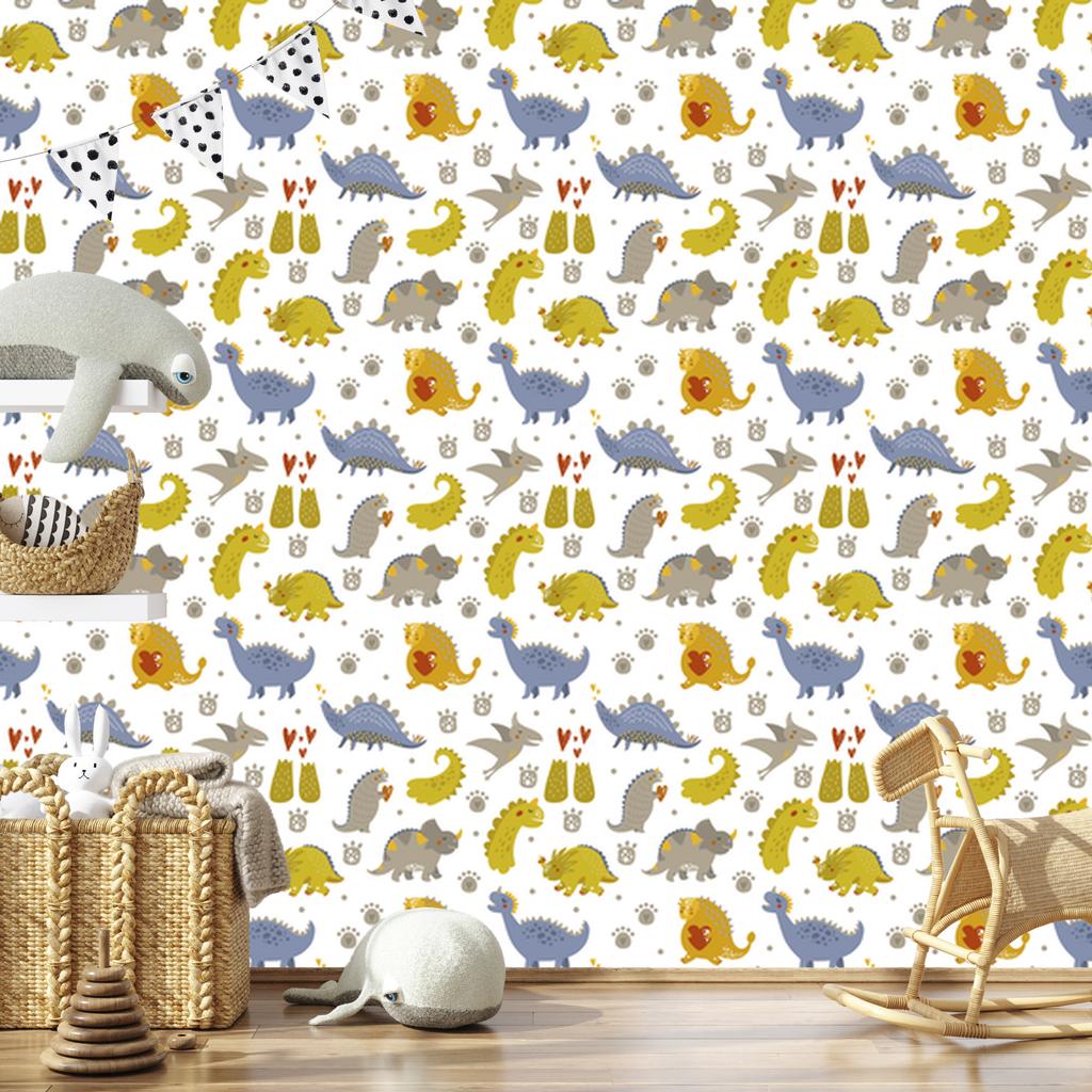 Dinosaurs dots hearts wallpaper for living room and bedroom 50x1000