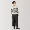 MUJI Washable Milan Rib Knit XXL Women's Half-Zip Sweater, BA1OZA4A, Off-White Striped, Women's