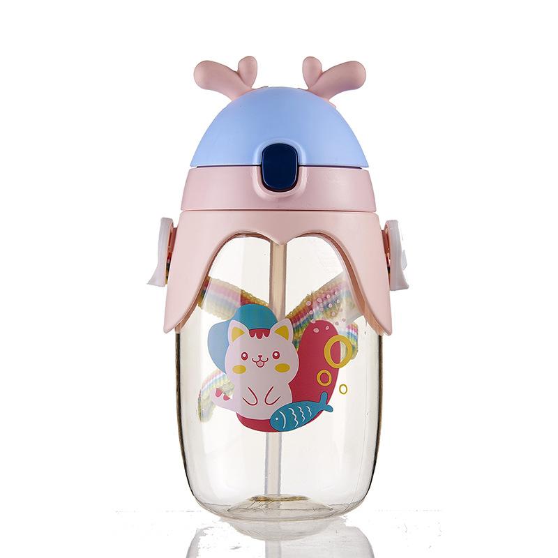 Adorable Cartoon Straw Cup Childrens Kindergarten Lightweight Mixing Kettle Baby Mom Girl Back Water Cup