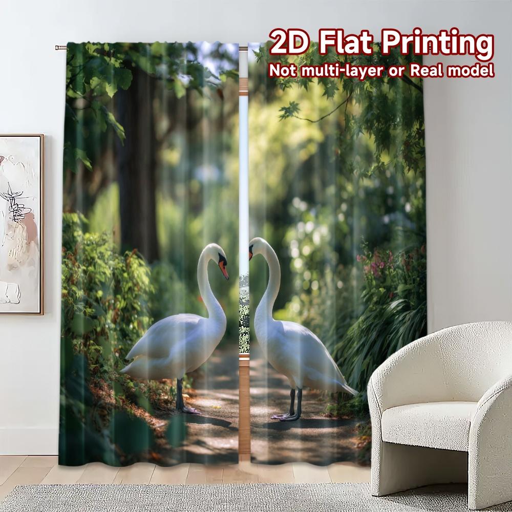 2pcs, 2D FLAT PRINTING Curtains (Without Rod) Swan Serenade Chic Contemporary Curtains Versatile 100% Polyester Curtains