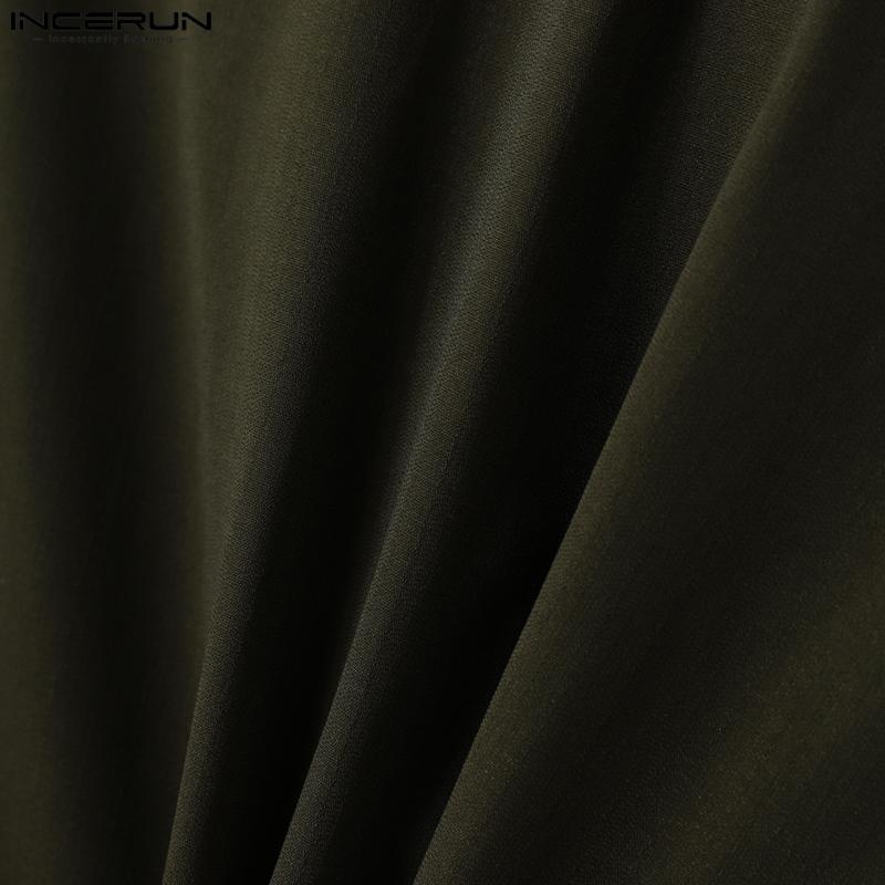 INCERUN Men Vintage Ethnic Long Sleeve Lace Up Shirts Casual Bandage Tops