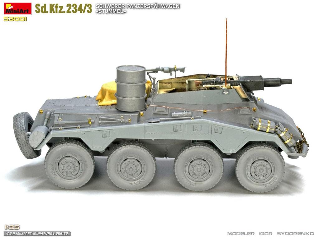 MiniArt WWII German Army heavy armored car Stummel gun plastic model kit MA53001 1/35 8-wheeled Sd.Kfz.234/3 7.5cm self-propelled