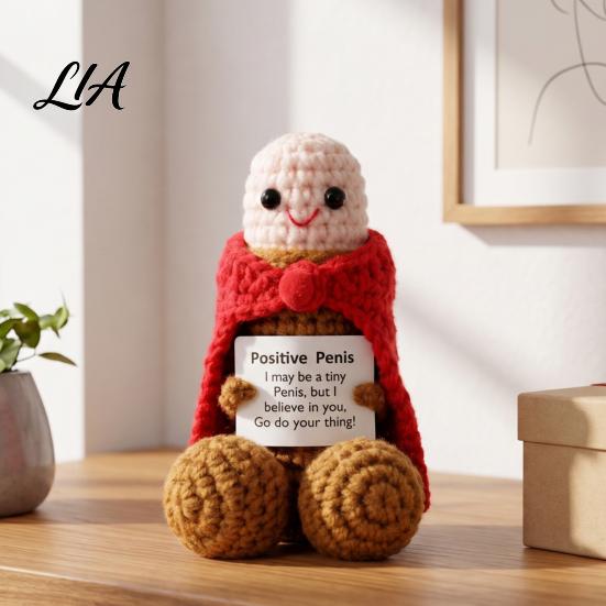 Cute Yarn Decoration Handmade Crochet Ornament, Funny Positive Desk Buddy, Exquisite Craft Figurine, Emotional Support Keepsake Gift for