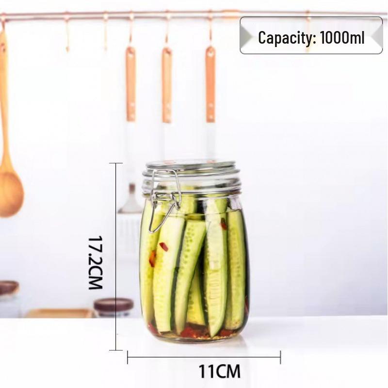 Glass Storage and Pickling Jar with Buckle Seal for Wine, Tea, Honey, and Jam