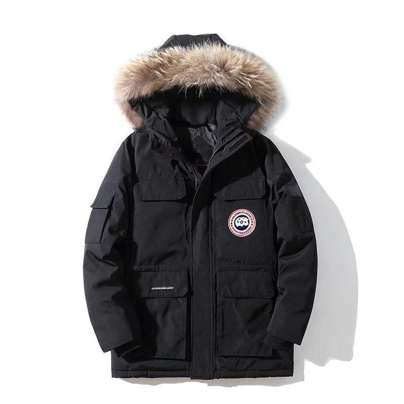 Unisex zimowa kurtka Parker z gęsiego puchu, średniej długości, z dużym futrzanym kołnierzem, na ekstremalne mrozy