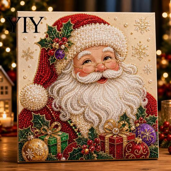 Detailed Resin Faux Diamond Kit Christmas Pearl Art Kit, 20x20cm Xmas Painting DIY Sparkling 3D Craft for Adults, Festive Wall Decor Unique