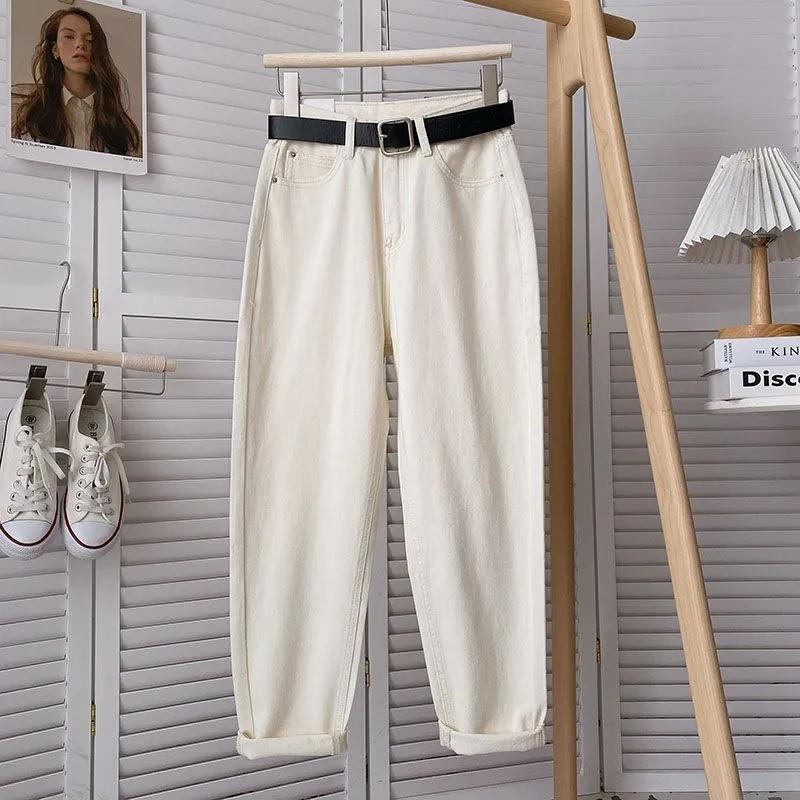 Wiosna Lato Damskie Retro Jeansy z Wysokim Stanem Luźne Jeansy Lekkie Dopasowane Marchewkowe Spodnie