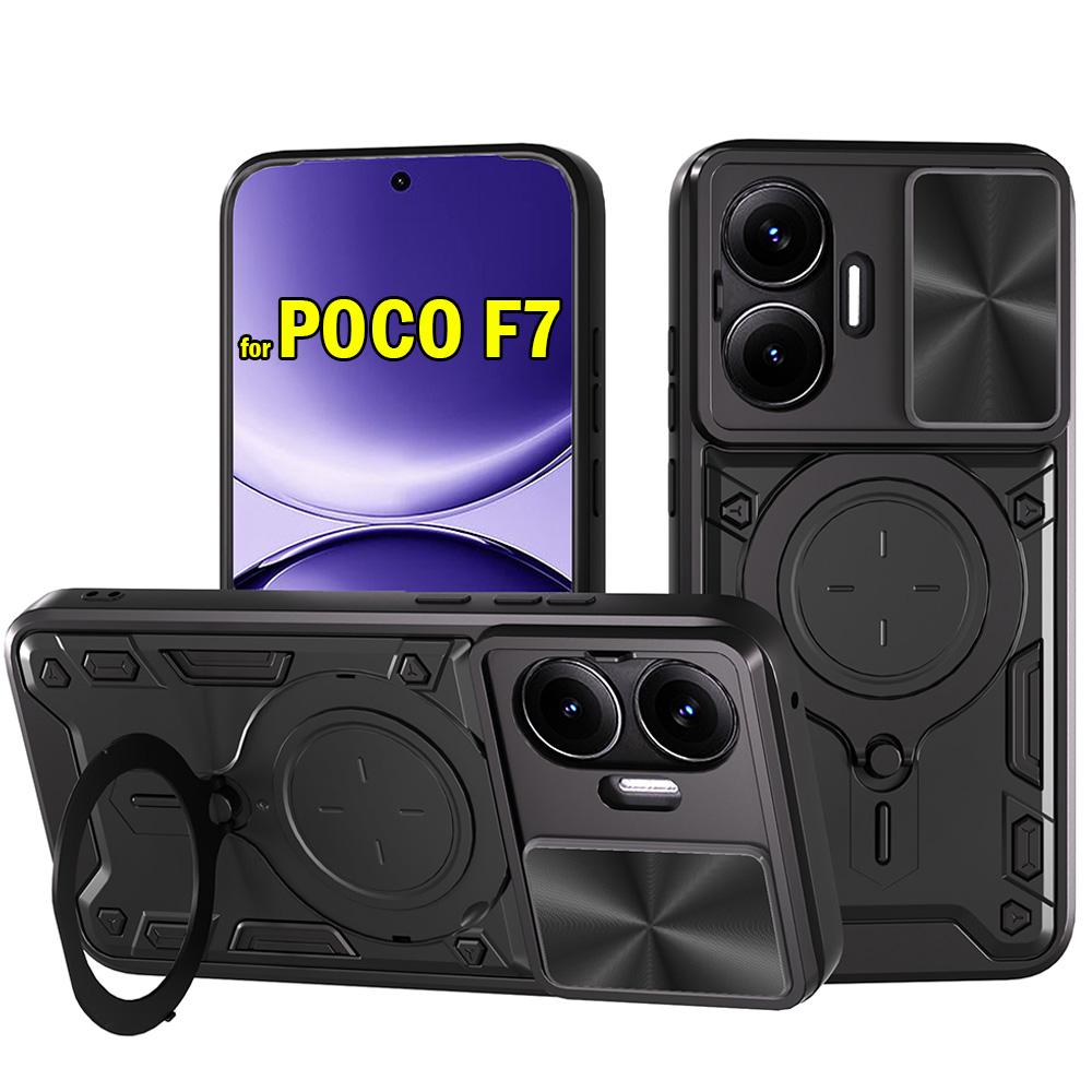 Xiaomi POCO F7 5G Kılıfı Kaydırmalı Kamera Zırhlı Manyetik Halka Standlı Koruma Telefon Kılıfı POCO F7 için Capa