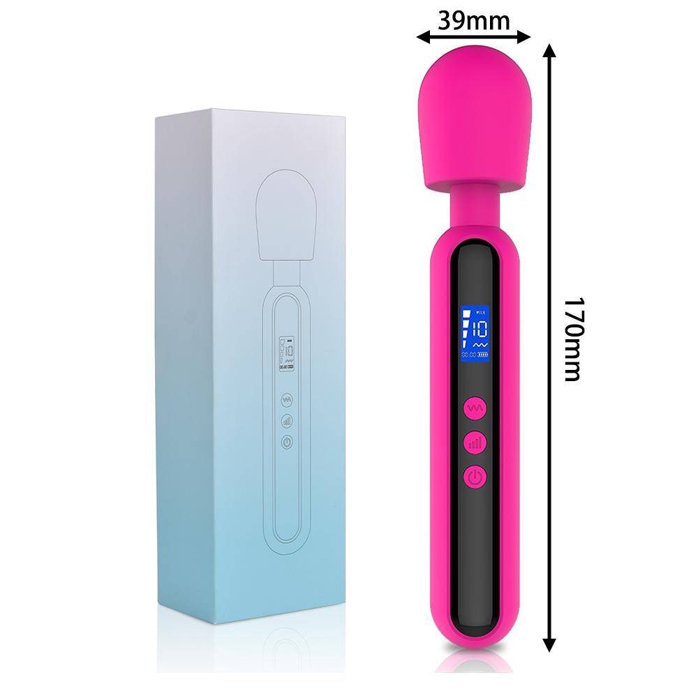 Waterproof Silicone Multi-Functional Massage Stick with LCD Display 10 Frequencies 4 Speeds Vibrator for Women Sexy Toy