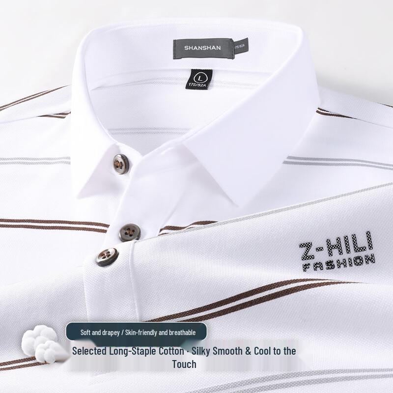 SHANSHAN Men s Breathable Striped Polo Shirt L