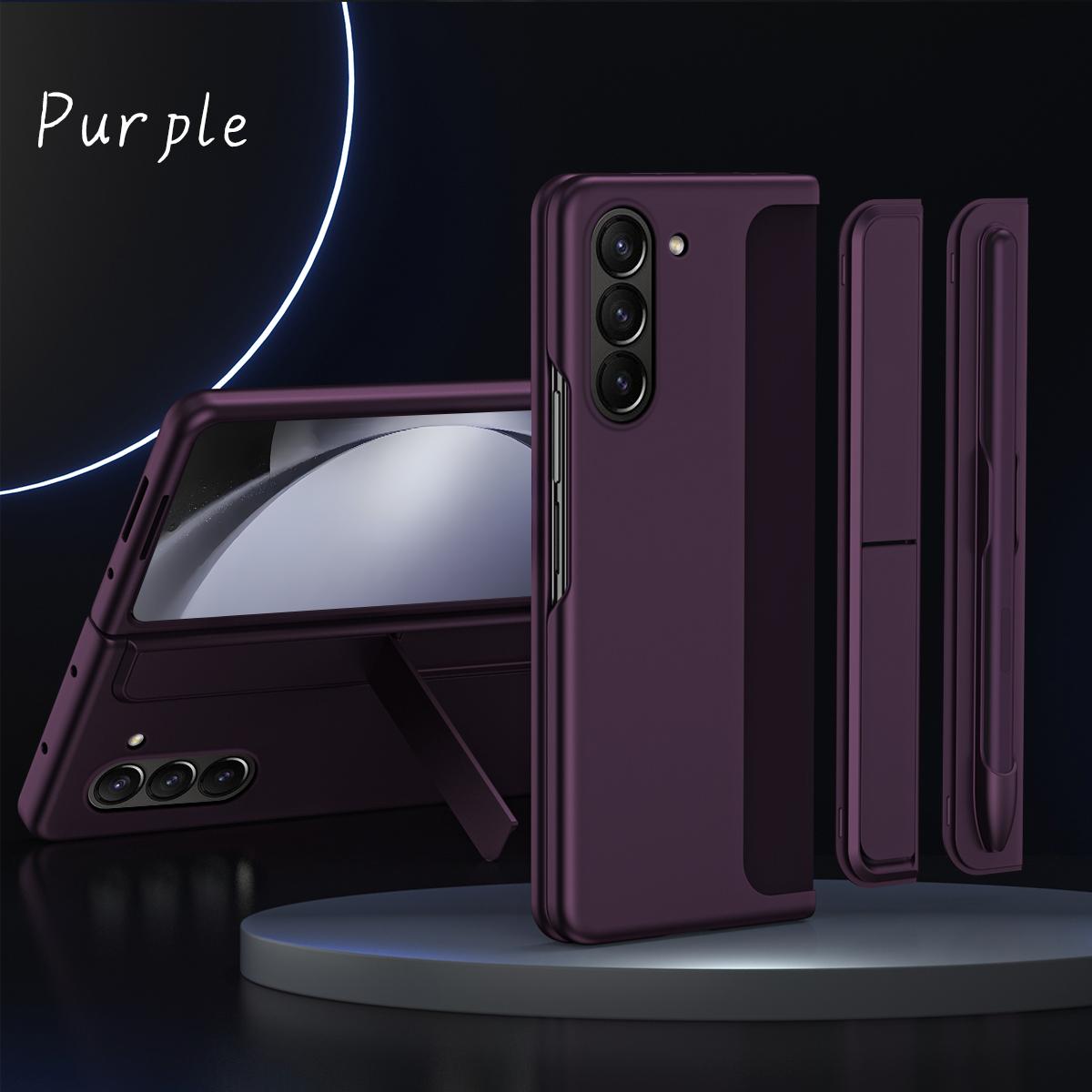 

Для Samsung Galaxy Z Fold 6 5 4 3 Чехол Съемный держатель для стилуса Невидимый кронштейн Подставка Жесткий матовый чехол из ПК со стилусом и подставкой-держателем For Galaxy Z Fold 5 фиолетовый