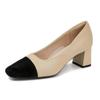 Temperament color matching high heels women's autumn new light mouth soft leather medium heel thick heel single shoes