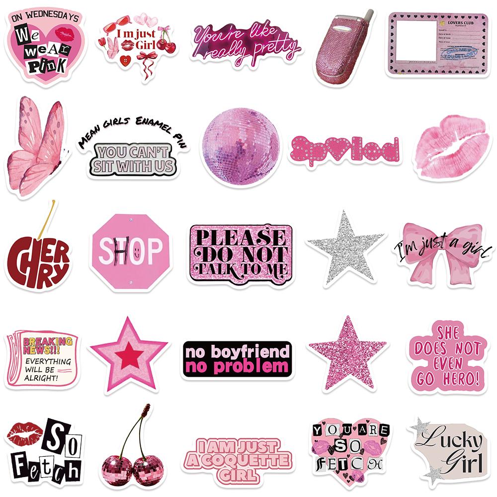 50Pcs Romance Aesthetic Retro 90S 00S Pink Y2K Girls Stickers For Luggage Guitar Laptop Phone Diary Waterproof Vinyl Decals