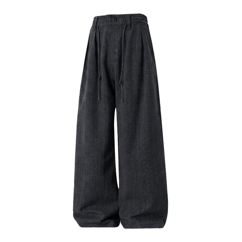 Mens Loose Retro Casual Drooping Straight Long Imitation Wool Trousers