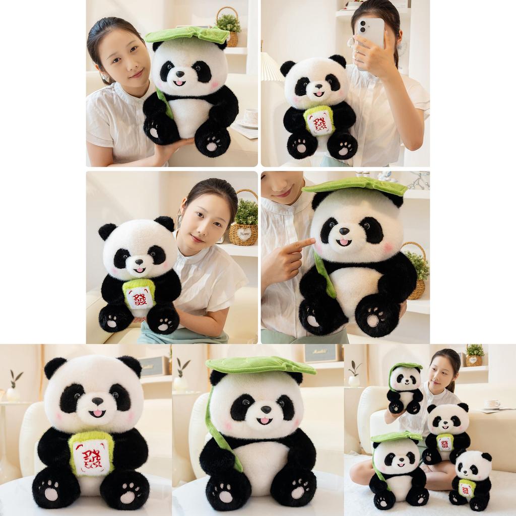 Panda Plush Toy With Leaf And Fortune Motifs For Kids Gift And Collectors