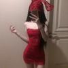 French Royal Sister Wind Red Lace Wipe Dress Women's Summer Temperament Slim and Thin Hip Skirt