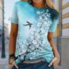 Dame Sommer T-skjorte Trend Blomstertrykk Retro Mote Kortermet Tees Casual Trykte Topper