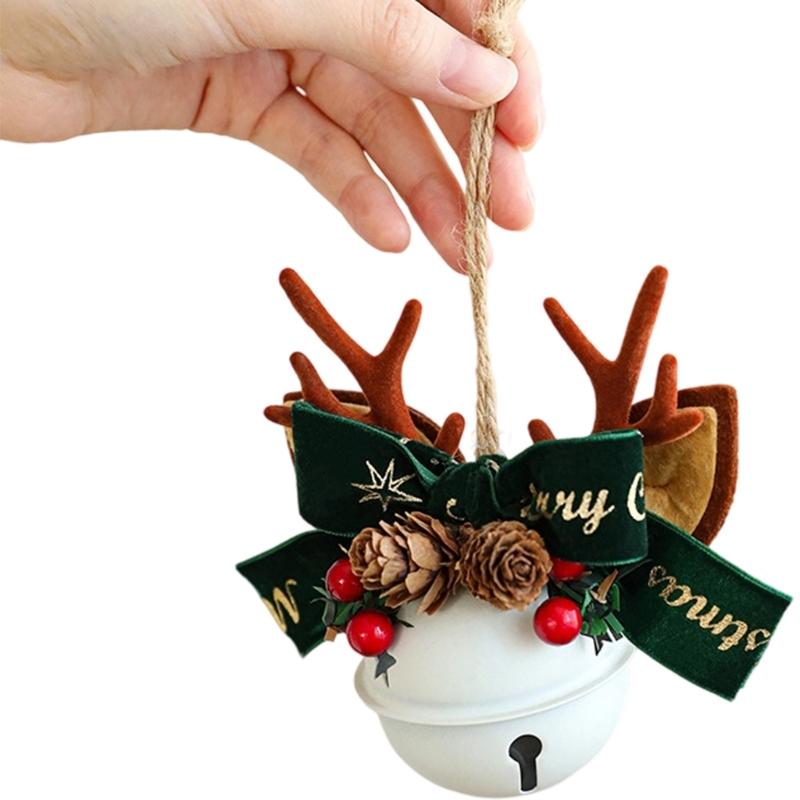 Antlers Pinecone Christmas Bells Durable Metal Fabric Decorations For Tree Home Party