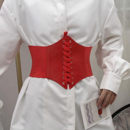 Solid Color Elastic Women Corset Exquisite Shaping Craftsmanship Faux Leather Lace-up Wide Belt Clothes Accessories